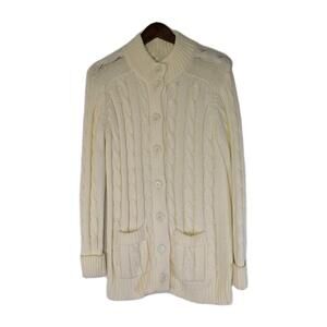Vintage‎ Sears Women’s Sweater Ivory Cable Knit Button  Size S Cardigan